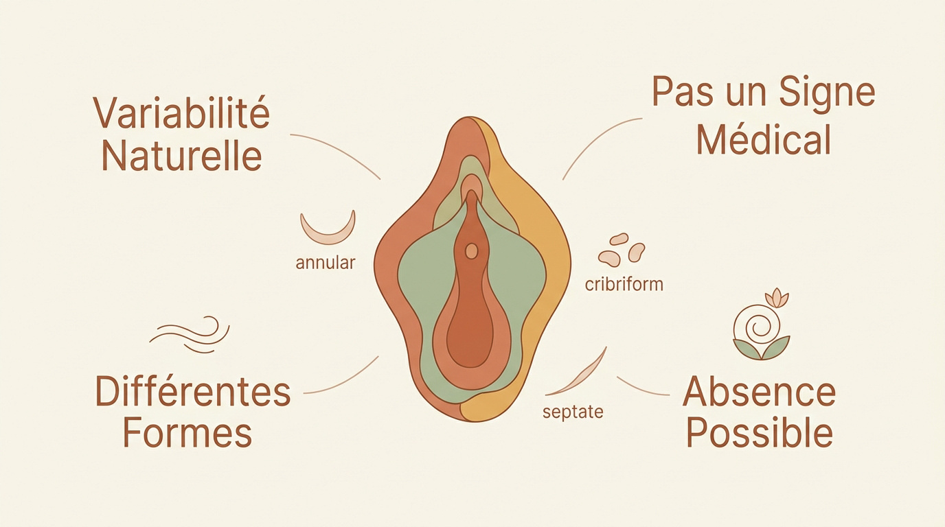 Schéma illustrant la variabilité anatomique et les différentes formes naturelles de l'hymen chez la femme