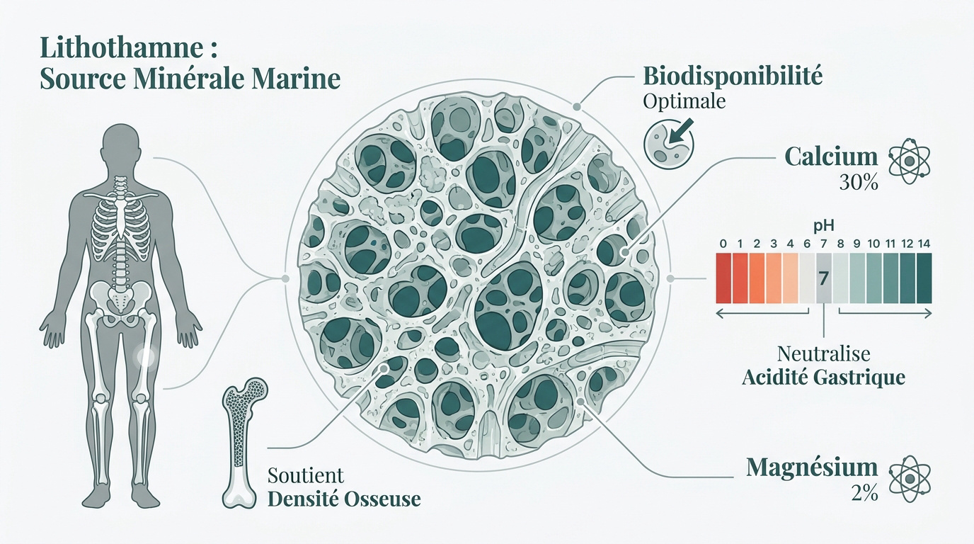 Algue lithothamne rouge calcifiée dans son environnement marin naturel
